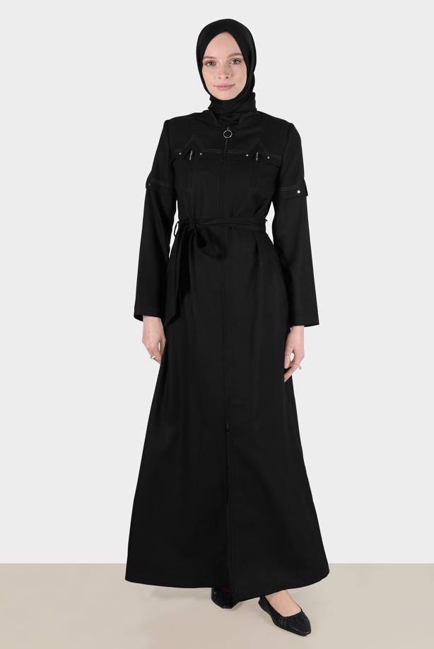 Hijab clothing BLACK ALVINA ZIPPERED TOPCOAT T 10602 - TRENDTESETTÜR