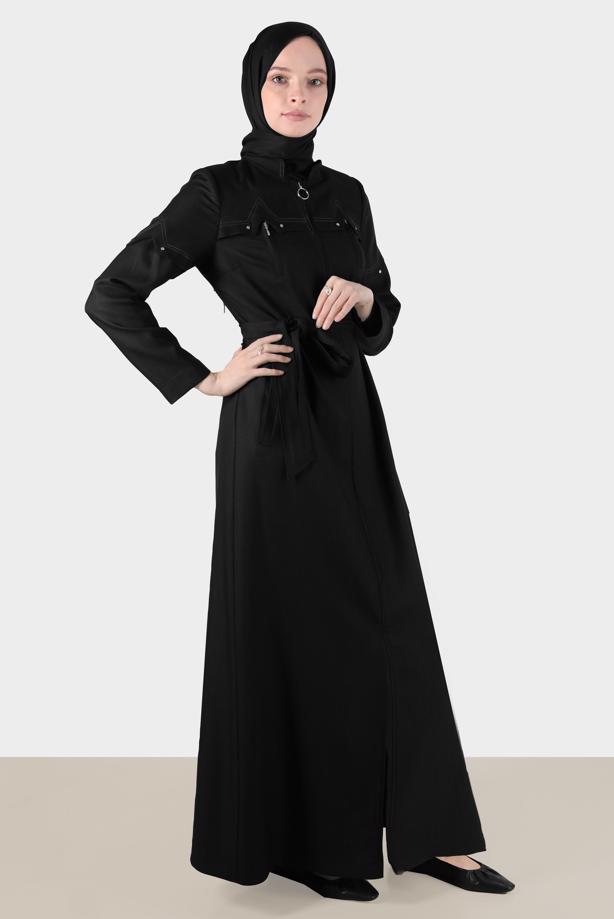 Hijab clothing BLACK ALVINA ZIPPERED TOPCOAT T 10602 - TRENDTESETTÜR