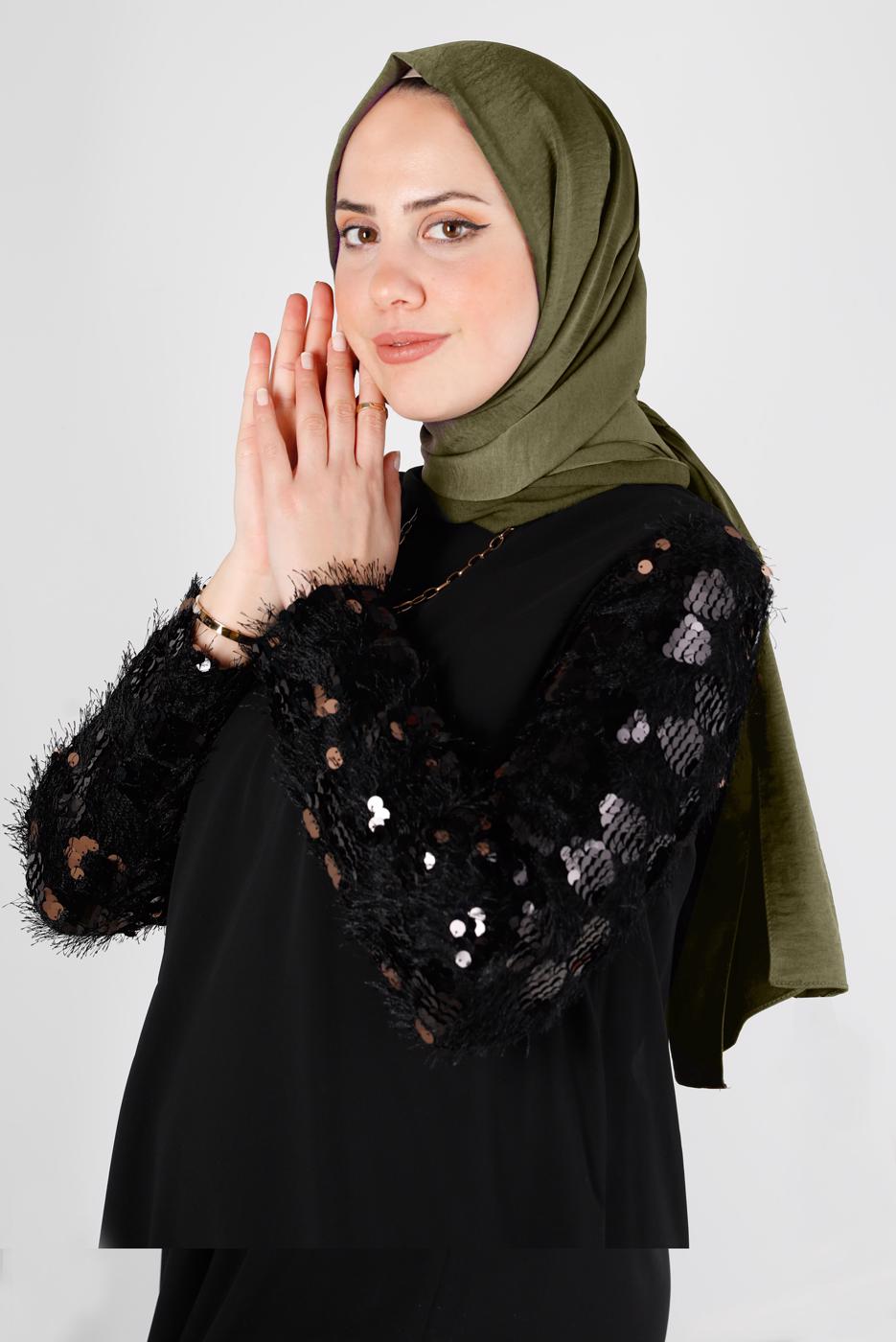 Tesettür giyim HAKİ ALVİNA NANO AYROBİN ŞAL T 8111