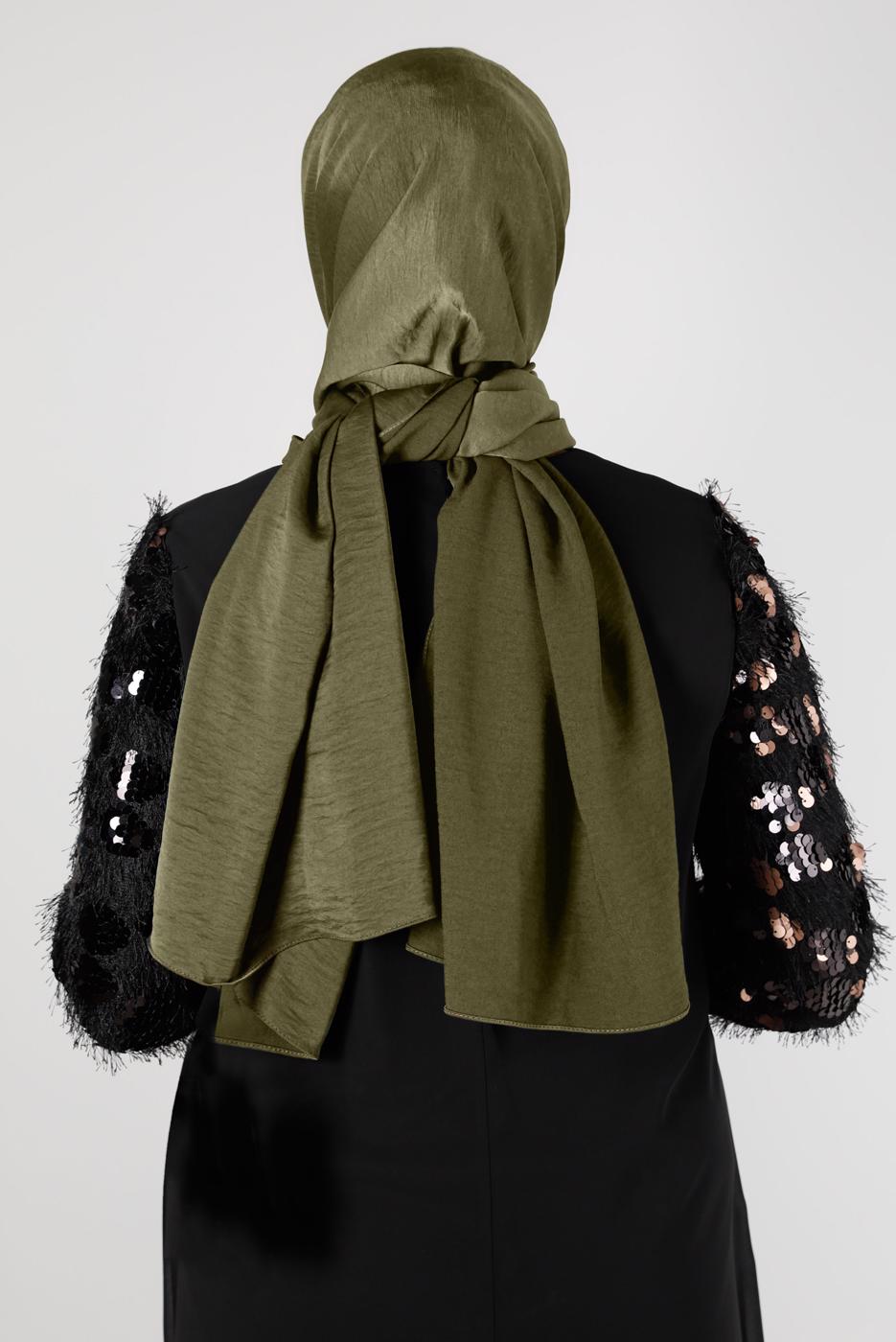 Tesettür giyim HAKİ ALVİNA NANO AYROBİN ŞAL T 8111