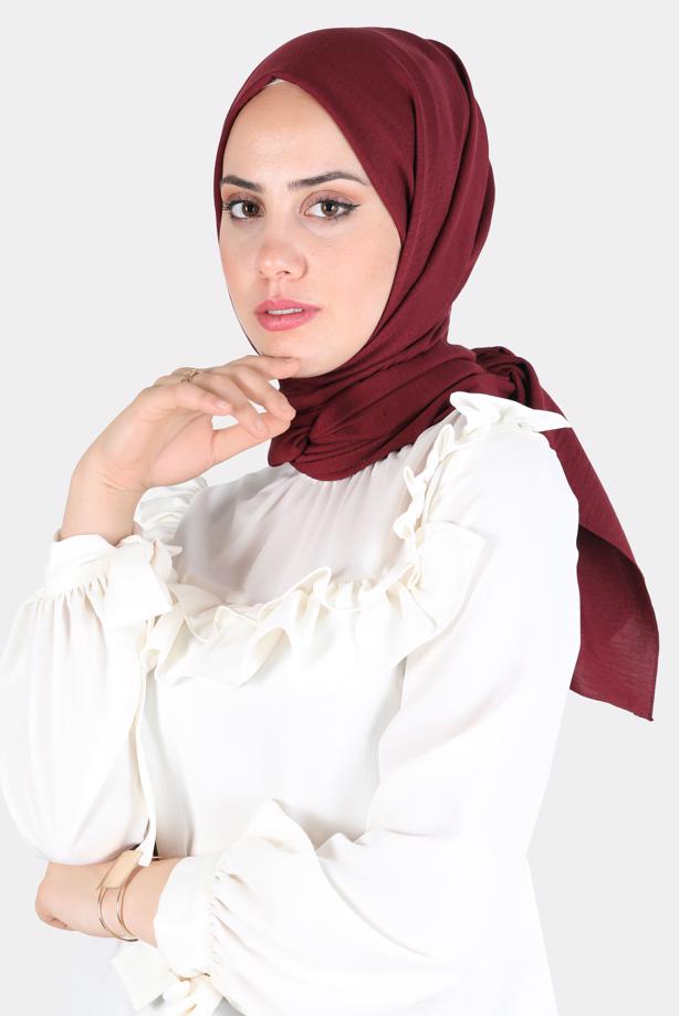 Hijab-Kleidung BORDEAUXROT ALVİNA PAMUK AYROBİN ŞAL T 8115 - TRENDTESETTÜR
