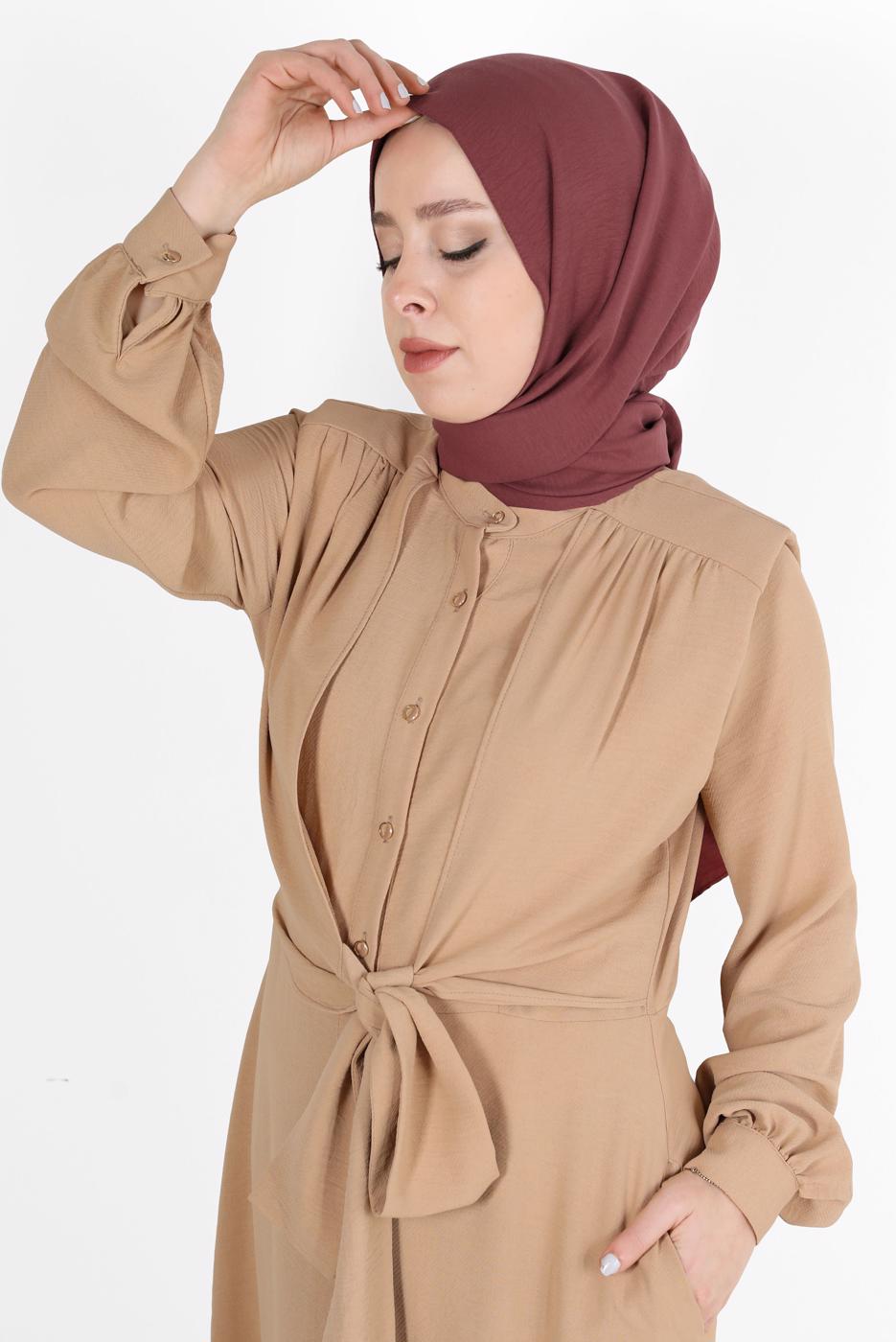 Tesettür giyim KAHVE ALVİNA PAMUK AYROBİN ŞAL T 8115
