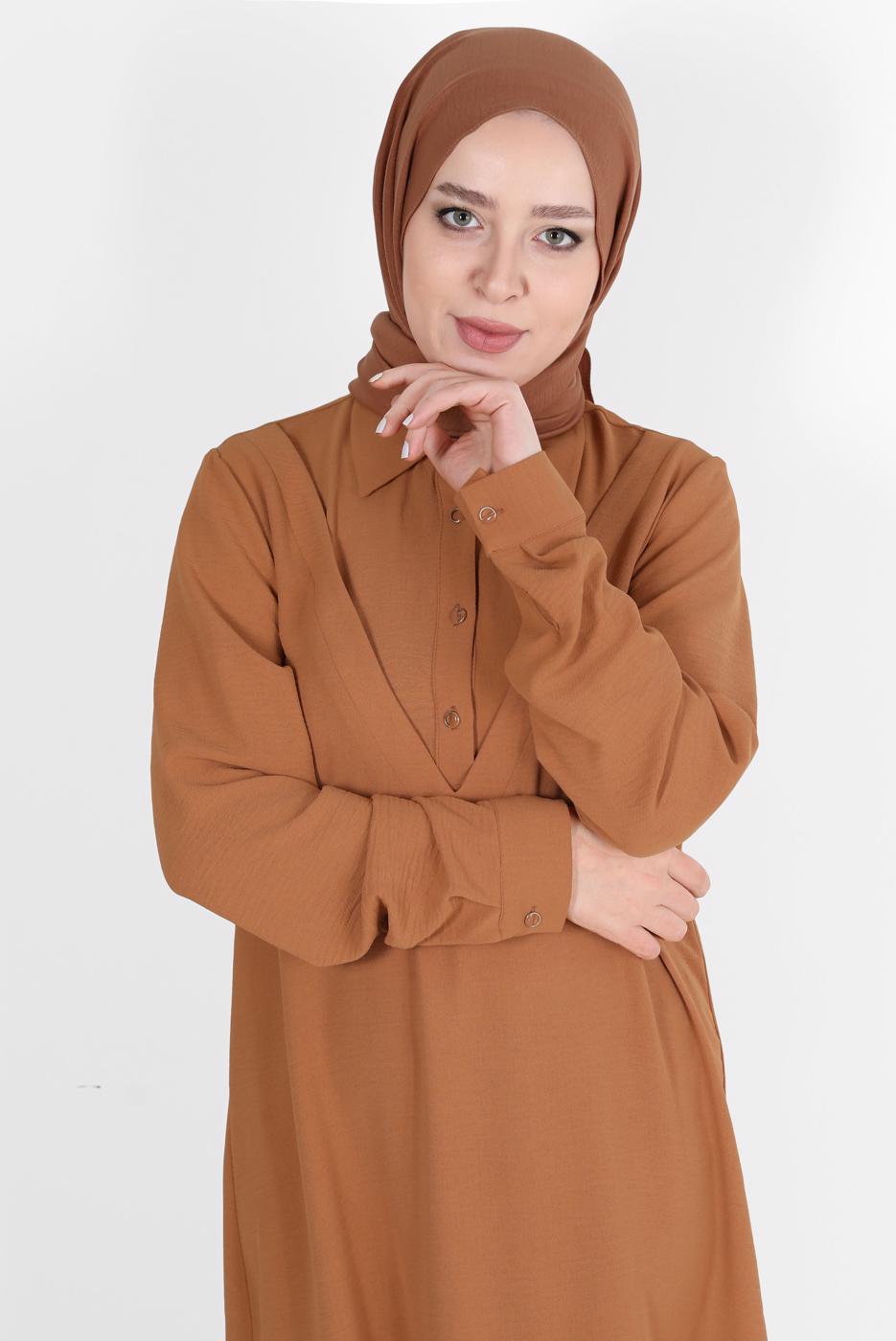 Tesettür giyim TABA ALVİNA PAMUK AYROBİN ŞAL T 8115