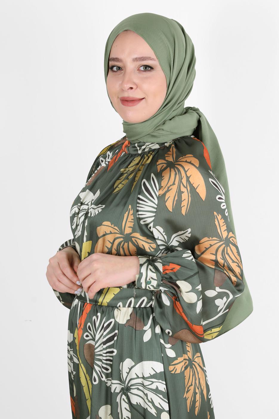 Tesettür giyim YEŞİL ALVİNA PAMUK AYROBİN ŞAL T 8115
