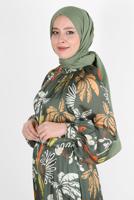 Tesettür giyim YEŞİL ALVİNA PAMUK AYROBİN ŞAL T 8115