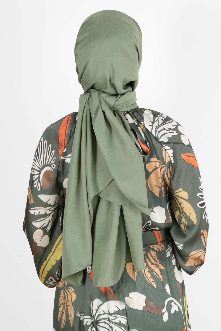 Tesettür giyim YEŞİL ALVİNA PAMUK AYROBİN ŞAL T 8115