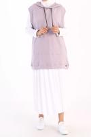 Tesettür giyim MOR KAPÜŞONLU CEPLİ PAMUKLU SÜVETER 60059 