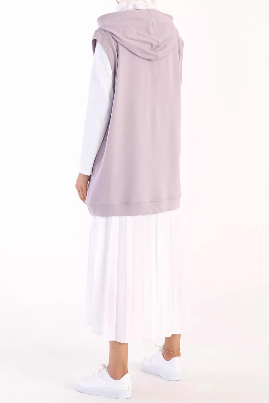 Tesettür giyim MOR KAPÜŞONLU CEPLİ PAMUKLU SÜVETER 60059 