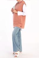 Tesettür giyim PEMBE KAPÜŞONLU CEPLİ PAMUKLU SÜVETER 60059 