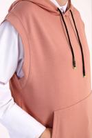 Tesettür giyim PEMBE KAPÜŞONLU CEPLİ PAMUKLU SÜVETER 60059 