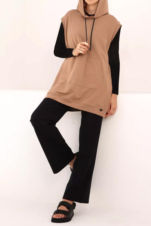 Vêtements hijab  PULL À CAPUCHE EN COTON AVEC POCHE 60059 - TRENDTESETTÜR