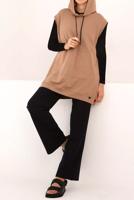 Vêtements hijab BRUN PULL À CAPUCHE EN COTON AVEC POCHE 60059