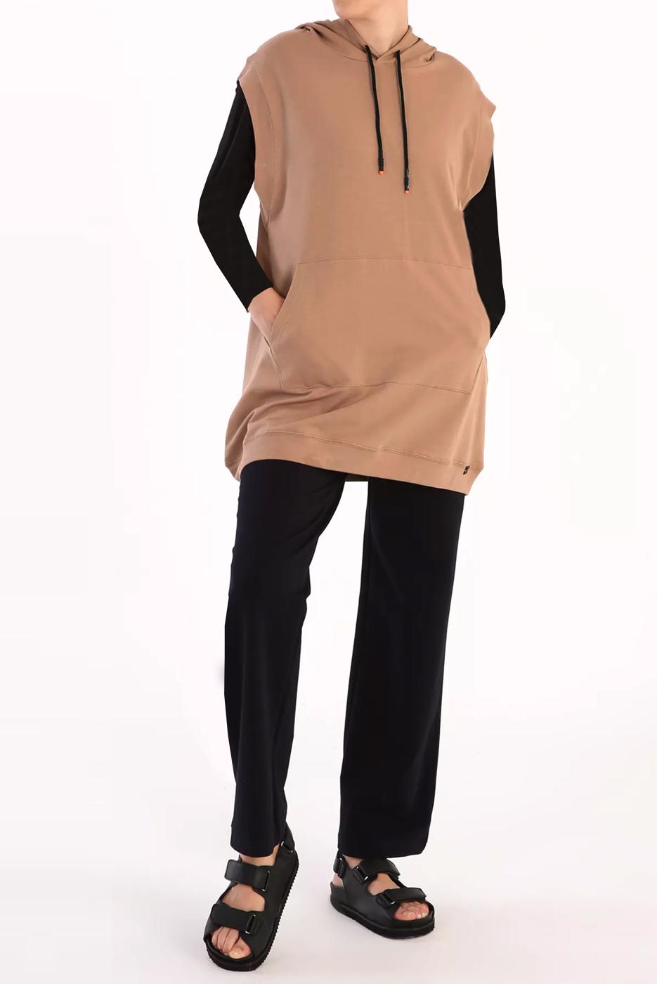 Vêtements hijab BRUN PULL À CAPUCHE EN COTON AVEC POCHE 60059