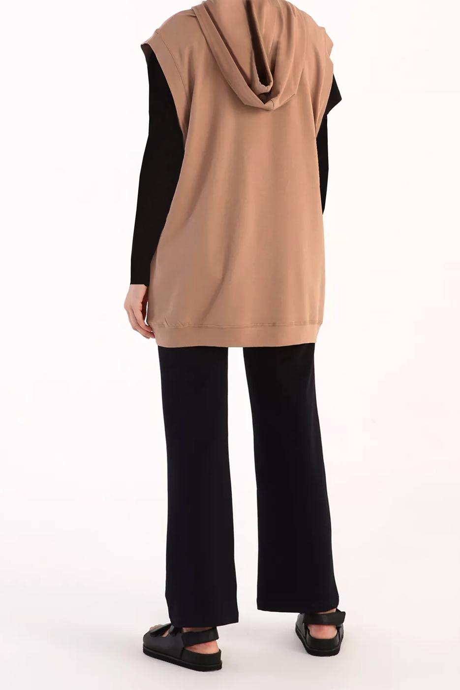 Vêtements hijab BRUN PULL À CAPUCHE EN COTON AVEC POCHE 60059