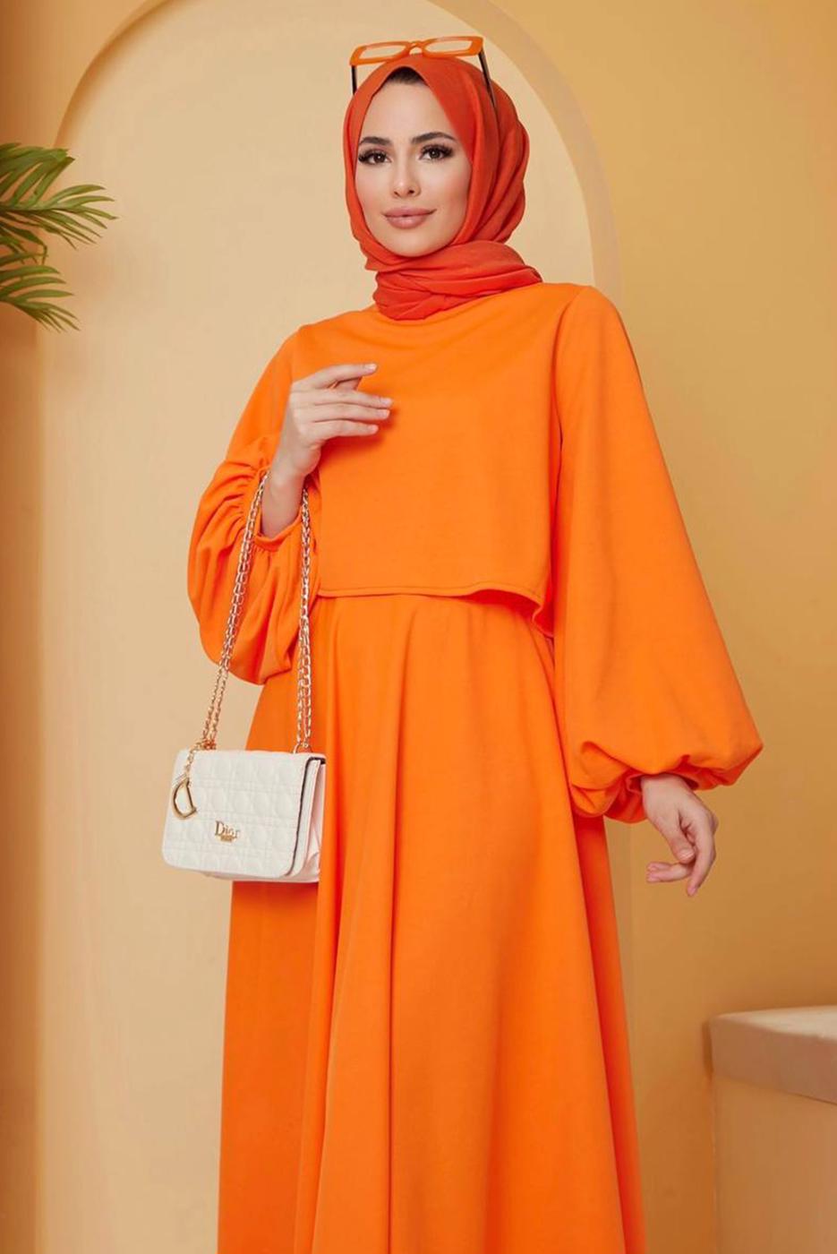Hijab clothing ORANGE SKIRTED SUIT WITH BALLOON SLEEVES 16051