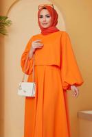 Hijab clothing ORANGE SKIRTED SUIT WITH BALLOON SLEEVES 16051
