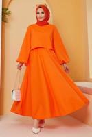 Hijab clothing ORANGE SKIRTED SUIT WITH BALLOON SLEEVES 16051