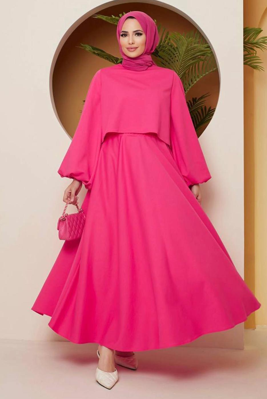 Vêtements hijab FUCHSIA COSTUME JUPE MANCHES BALLONS 16051