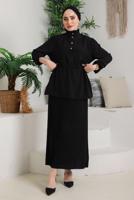 Tesettür giyim SİYAH PİLELİ ETEKLİ TAKIM 2942 
