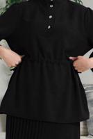 Tesettür giyim SİYAH PİLELİ ETEKLİ TAKIM 2942 