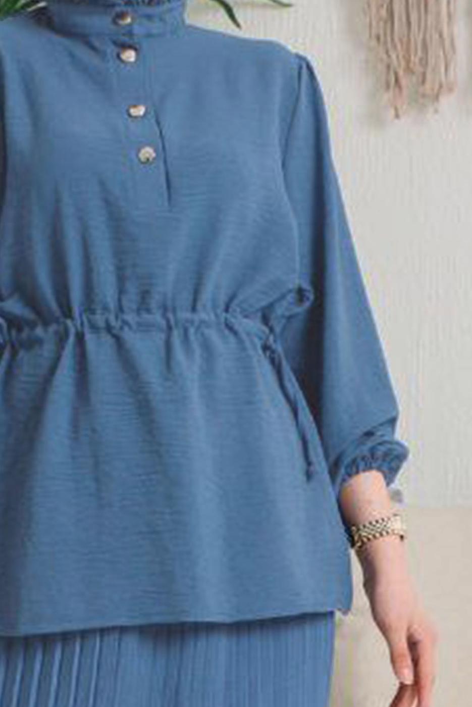 Tesettür giyim LACİVERT PİLELİ ETEKLİ TAKIM 2942 