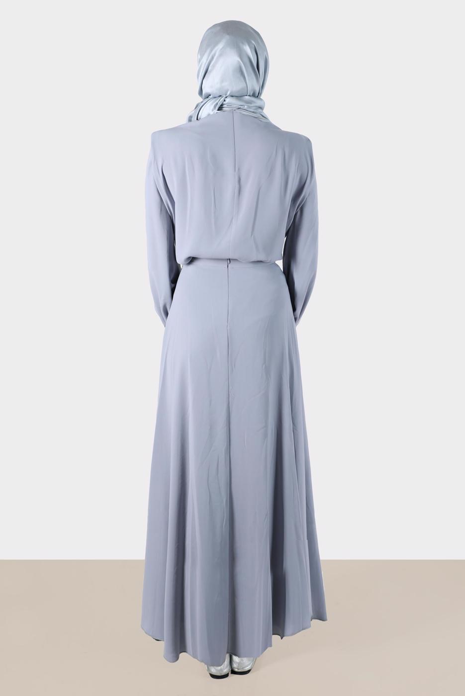 Tesettür giyim GRİ ALVİNA BAĞLAMA DETAYLI ETEKLİ TAKIM T 42519 