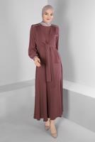 Tesettür giyim PEMBE ALVİNA BAĞLAMA DETAYLI ETEKLİ TAKIM T 42519 