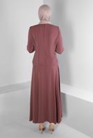 Tesettür giyim PEMBE ALVİNA BAĞLAMA DETAYLI ETEKLİ TAKIM T 42519 