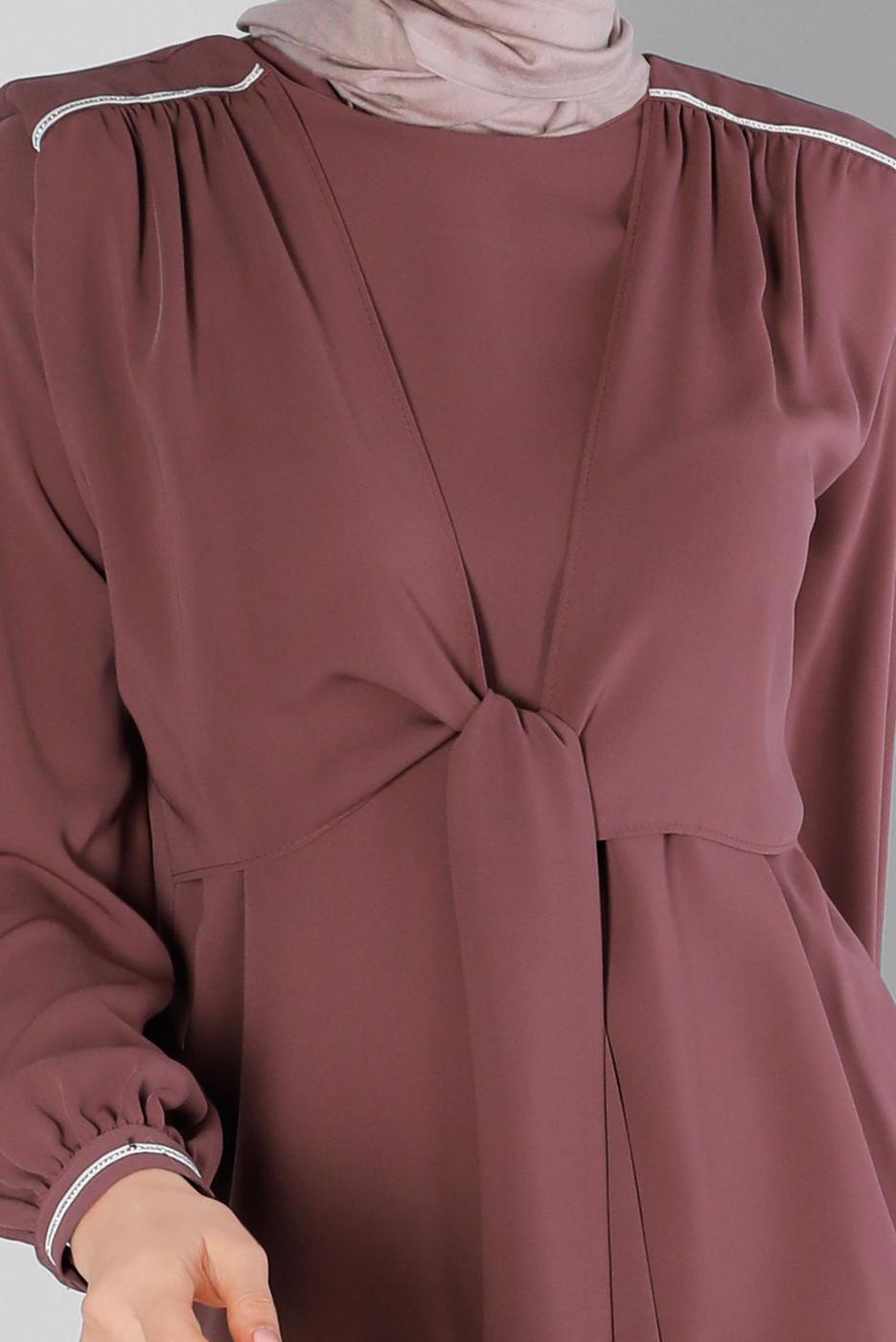 Tesettür giyim PEMBE ALVİNA BAĞLAMA DETAYLI ETEKLİ TAKIM T 42519 