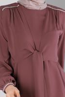 Tesettür giyim PEMBE ALVİNA BAĞLAMA DETAYLI ETEKLİ TAKIM T 42519 