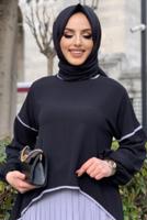 Tesettür giyim SİYAH ETEĞİ PİLİSELİ TAKIM 5518	