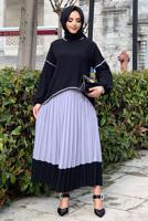 Tesettür giyim SİYAH ETEĞİ PİLİSELİ TAKIM 5518	