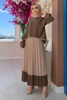 Tesettür giyim KAHVE ETEĞİ PİLİSELİ TAKIM 5518	