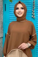 Tesettür giyim TABA ETEĞİ PİLİSELİ TAKIM 5518	