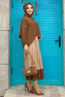 Tesettür giyim TABA ETEĞİ PİLİSELİ TAKIM 5518	