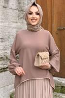 Tesettür giyim VİZON ETEĞİ PİLİSELİ TAKIM 5518	