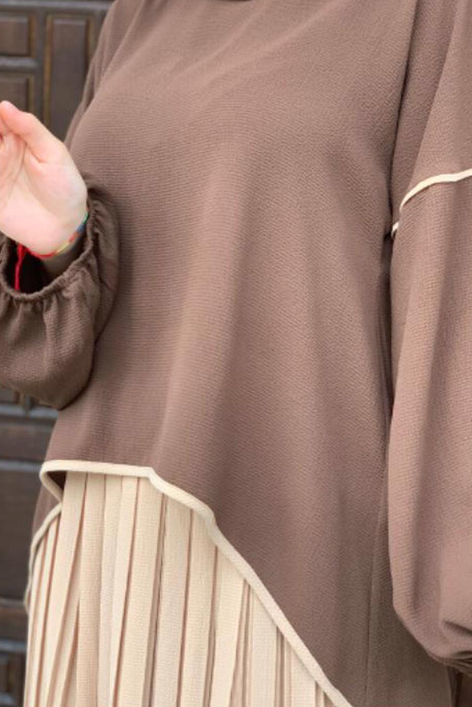 Tesettür giyim VİZON ETEĞİ PİLİSELİ TAKIM 5518	