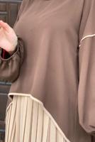 Tesettür giyim VİZON ETEĞİ PİLİSELİ TAKIM 5518	