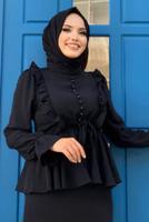 Tesettür giyim SİYAH FIRFIRLI ETEKLİ TAKIM 6328	