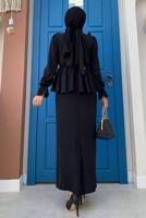 Tesettür giyim SİYAH FIRFIRLI ETEKLİ TAKIM 6328	