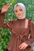 Tesettür giyim KAHVE FIRFIRLI ETEKLİ TAKIM 6328	