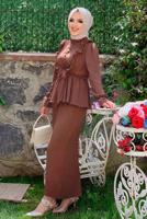 Tesettür giyim KAHVE FIRFIRLI ETEKLİ TAKIM 6328	