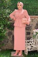 Tesettür giyim PUDRA FIRFIRLI ETEKLİ TAKIM 6328	