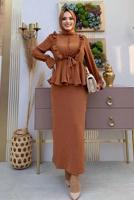 Tesettür giyim TABA FIRFIRLI ETEKLİ TAKIM 6328	