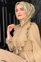 Tesettür giyim BEJ FIRFIRLI ETEKLİ TAKIM 6328	