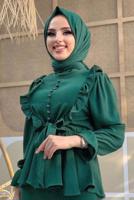 Tesettür giyim YEŞİL FIRFIRLI ETEKLİ TAKIM 6328	