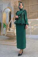 Tesettür giyim YEŞİL FIRFIRLI ETEKLİ TAKIM 6328	