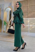 Tesettür giyim YEŞİL FIRFIRLI ETEKLİ TAKIM 6328	