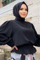 Vêtements hijab NOIR ENSEMBLE JUPE À MOTIF À LA TAILLE SMOCKANTE T 8928
