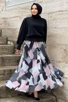 Vêtements hijab NOIR ENSEMBLE JUPE À MOTIF À LA TAILLE SMOCKANTE T 8928